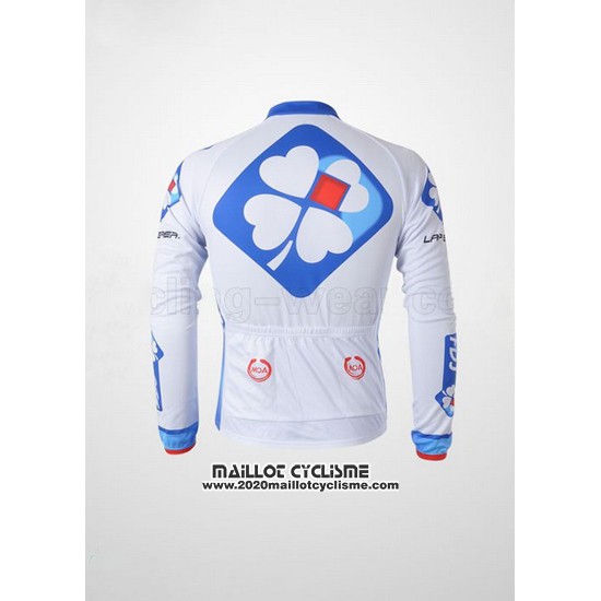 2010 Maillot Ciclismo FDJ Blanc et Bleu Clair Manches Longues et Cuissard